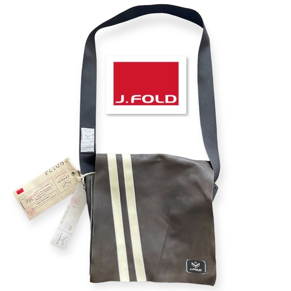 NWT J.FOLD Men’s Messenger Bag SHOULDERED Brown Leather Crossbody White Stripe - Picture 2 of 16